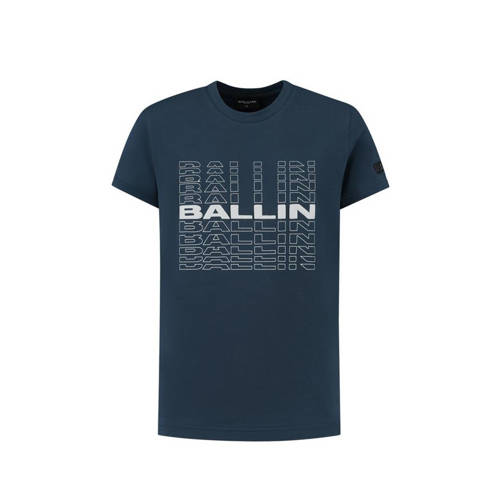 Ballin T-shirt met printopdruk donkerblauw Jongens Katoen Capuchon Printopdruk