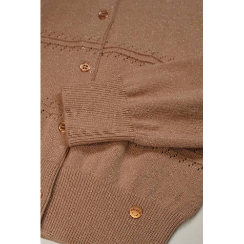 NONO fijngebreid vest Alia zand Beige Meisjes Katoen Button down Effen 104