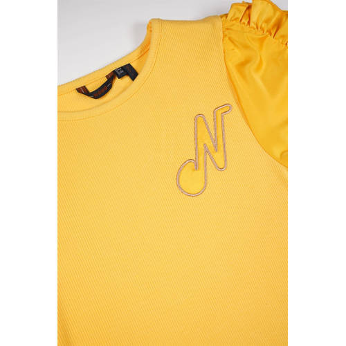 NONO T-shirt Kathl abrikoos Geel Meisjes Viscose Ronde hals Effen 104