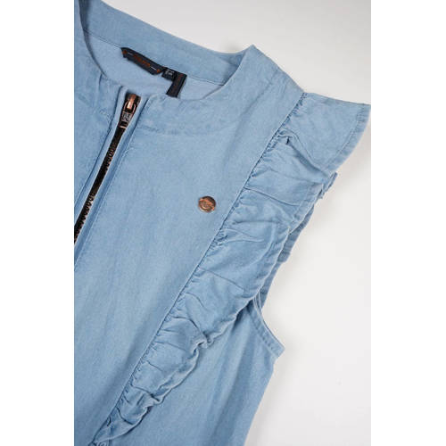 NONO jumpsuit Sasa denim Blauw Meisjes Stretchdenim Ronde hals Effen 116