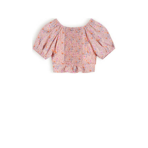 NONO gebloemde crop top Tomas roze multicolor Meisjes Polyester Ronde hals 104