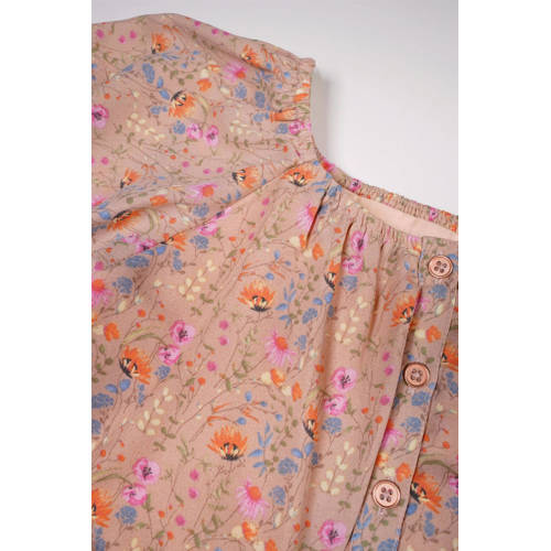 NONO gebloemde crop top Tomas roze multicolor Meisjes Polyester Ronde hals 104