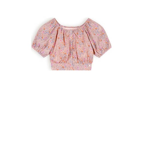 NONO gebloemde crop top Tomas roze/multicolor Meisjes Polyester Ronde hals - 104