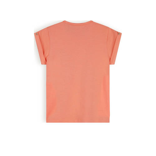 NONO T-shirt Kiki met printopdruk koraaloranje Meisjes Stretchkatoen Ronde hals 104