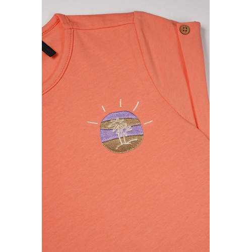 NONO T-shirt Kiki met printopdruk koraaloranje Meisjes Stretchkatoen Ronde hals 122 128