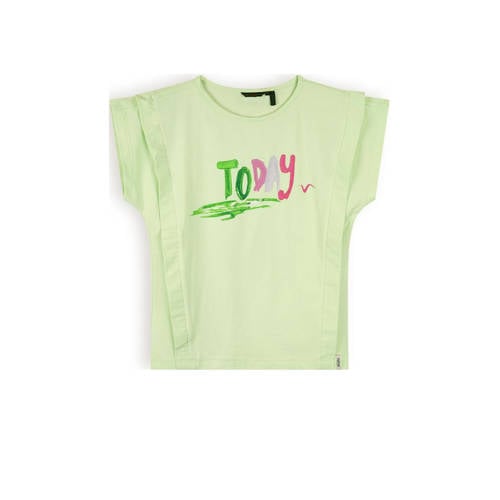 NONO T-shirt Kiam met tekst lichtgroen Meisjes Katoen Ronde hals Tekst - 104