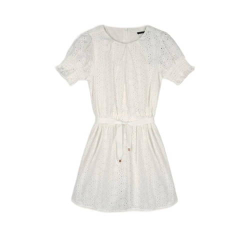 NONO jurk Mirabel met textuur wit Meisjes Katoen Ronde hals Effen - 104
