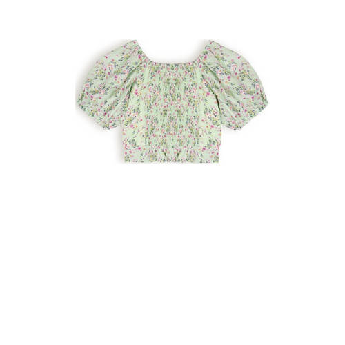 NONO gebloemde crop top Tomas lichtgroen roze Meisjes Polyester Ronde hals 104