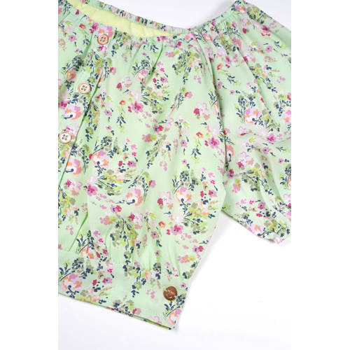 NONO gebloemde crop top Tomas lichtgroen roze Meisjes Polyester Ronde hals 104