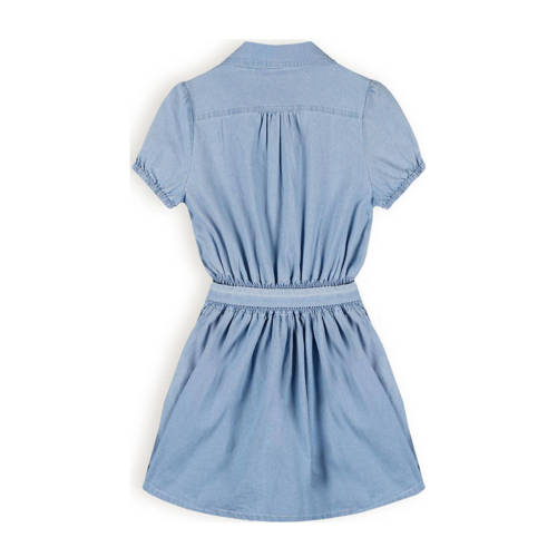NONO jurk Milo denim Blauw Meisjes Stretchdenim Klassieke kraag Effen 104