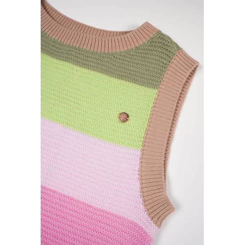 NONO gestreepte fijngebreide spencer Kosmic zand multicolor Trui Beige Meisjes Katoen Ronde hals 104