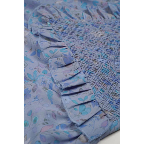 NONO gebloemde jurk Mayana van gerecycled polyester lichtblauw Bloemen 122 128