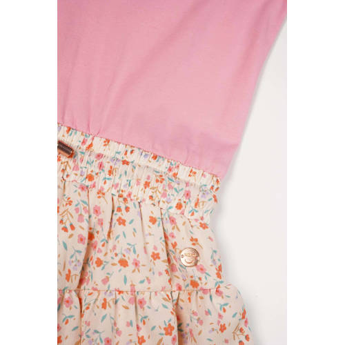 NONO gebloemde jurk Milas roze ecru lichtblauw Meisjes Gerecycled polyester Ronde hals 104