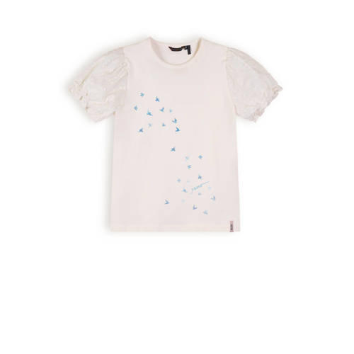 NONO T-shirt Kantal met printopdruk wit Jongens/Meisjes Katoen Ronde hals