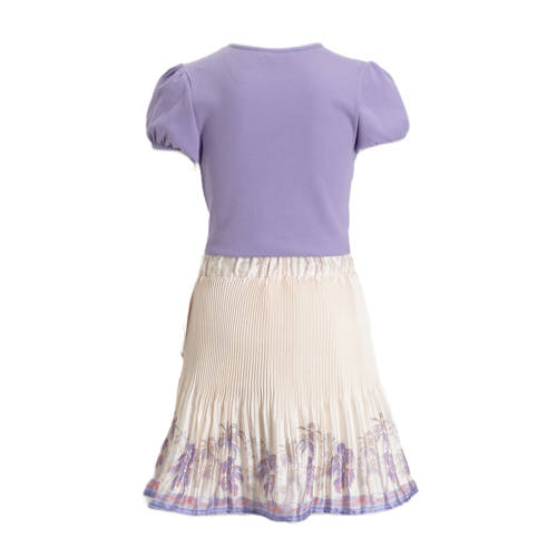 NONO gebloemde jurk Moran lila beige Paars Meisjes Viscose Ronde hals Bloemen 116