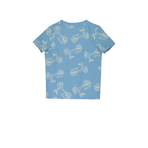 Moodstreet T-shirt met all over print lichtblauw offwhite Jongens Stretchkatoen Ronde hals 86 92