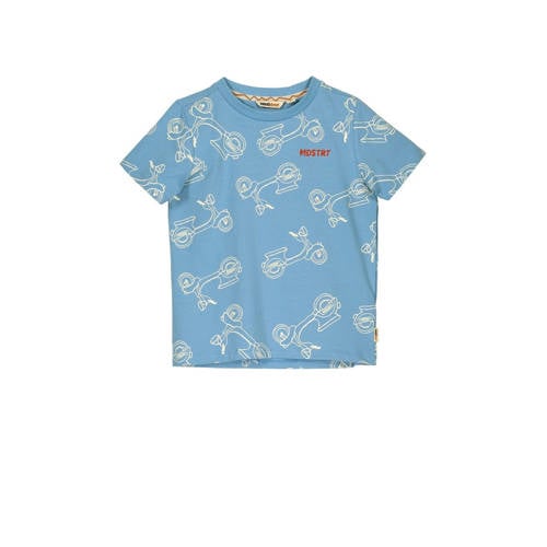 Moodstreet T-shirt met all over print lichtblauw/offwhite Jongens Stretchkatoen Ronde hals - 110/116