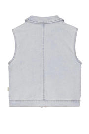 thumbnail: Light blue denim meisjes Moodstreet gilet extra van denim met effen, klassieke kraag en ritssluiting