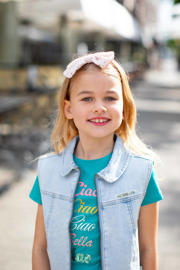 thumbnail: Light blue denim meisjes Moodstreet gilet extra van denim met effen, klassieke kraag en ritssluiting