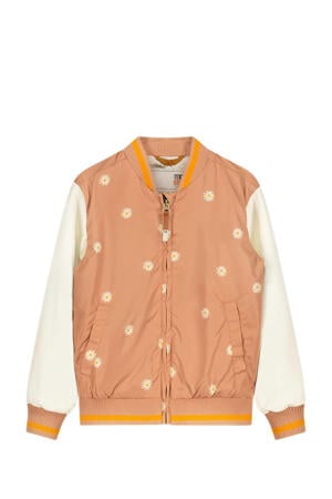 gebloemde baseball jacket lichtbruin/offwhite