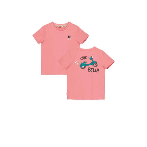 Moodstreet T-shirt met backprint roze Meisjes Stretchkatoen Ronde hals 122 128