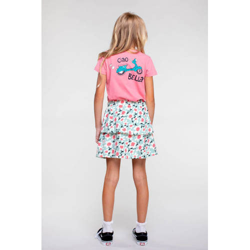 Moodstreet T-shirt met backprint roze Meisjes Stretchkatoen Ronde hals 110 116