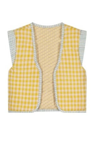 geruit reversible gilet lichtgeel/ecru/lichtblauw