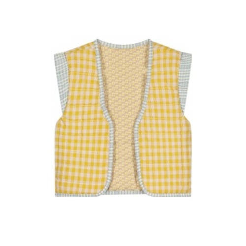 Moodstreet geruit reversible gilet lichtgeel ecru lichtblauw Meisjes Polyester Openvallende hals 86 92