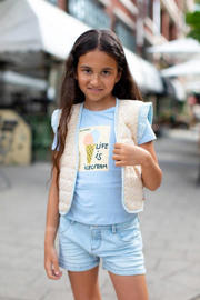 thumbnail: Lichtgeel, ecru en lichtblauwe meisjes Moodstreet geruit reversible gilet van polyester met openvallende hals