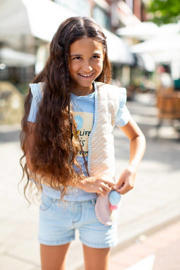 thumbnail: Moodstreet geruit reversible gilet lichtgeel/ecru/lichtblauw