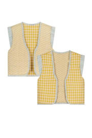 thumbnail: Moodstreet geruit reversible gilet lichtgeel/ecru/lichtblauw