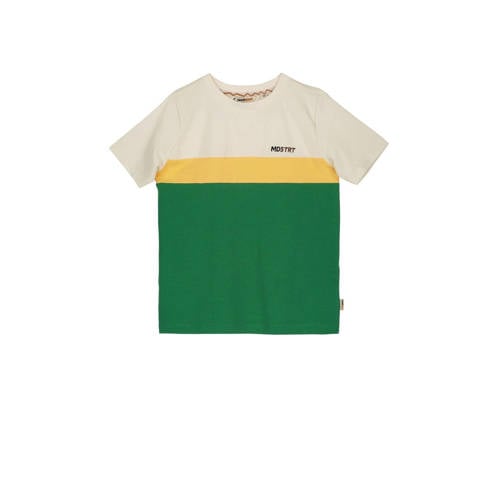 Moodstreet T-shirt groen/offwhite/geel Jongens Stretchkatoen Ronde hals - 110/116