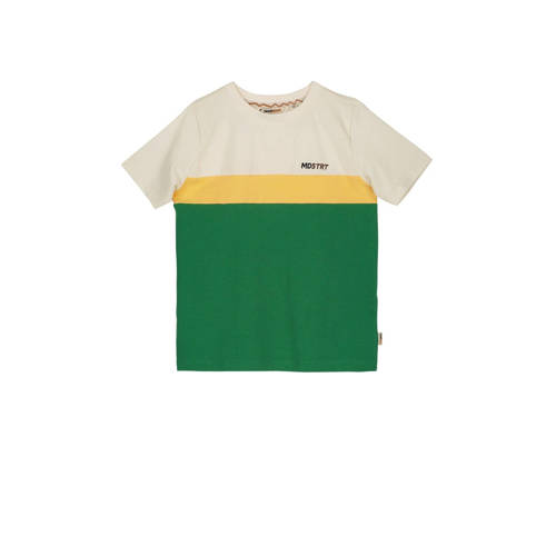 Moodstreet T-shirt groen/offwhite/geel Jongens Stretchkatoen Ronde hals