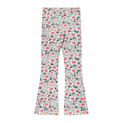 Moodstreet gebloemde flared broek mintgroen/roze/offwhite Meisjes Stretchkatoen - 110/116