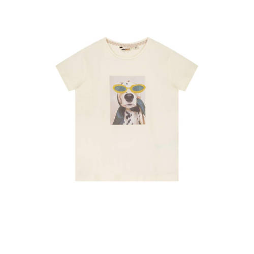 Moodstreet T-shirt met printopdruk offwhite Wit Meisjes Stretchkatoen Ronde hals
