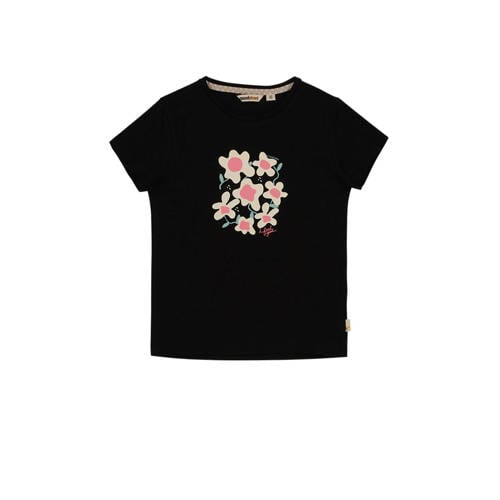 Moodstreet T-shirt met printopdruk zwart/roze Meisjes Stretchkatoen Ronde hals