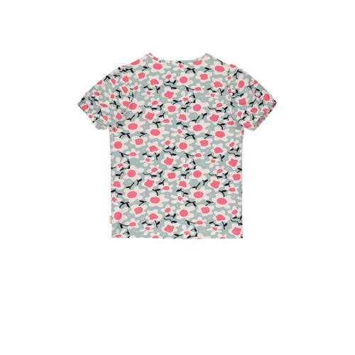 Moodstreet gebloemd T-shirt mintgroen roze offwhite Meisjes Stretchkatoen Ronde hals 86 92