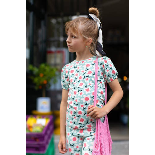 Moodstreet gebloemd T-shirt mintgroen roze offwhite Meisjes Stretchkatoen Ronde hals 86 92
