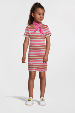 gestreepte jurk lichtblauw/roze