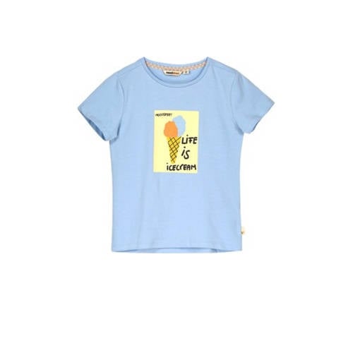Moodstreet T-shirt met printopdruk lichtblauw Meisjes Stretchkatoen Ronde hals
