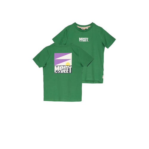 Moodstreet T-shirt met backprint donkergroen Jongens Stretchkatoen Ronde hals 86 92