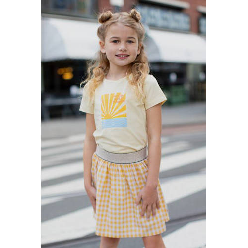 Moodstreet geruite rok lichtgeel wit Meisjes Polyester Ruit 86 92