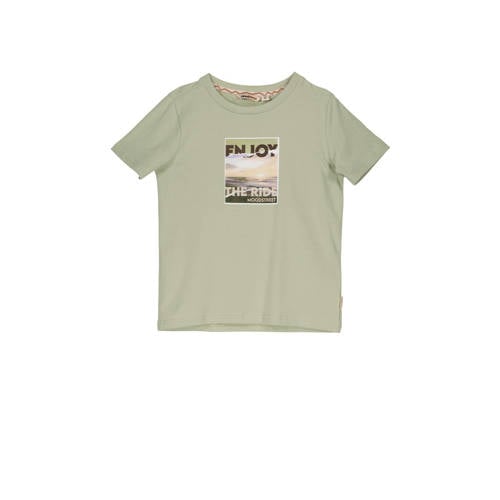 Moodstreet T-shirt met printopdruk lichtgroen Jongens Katoen Ronde hals - 110/116