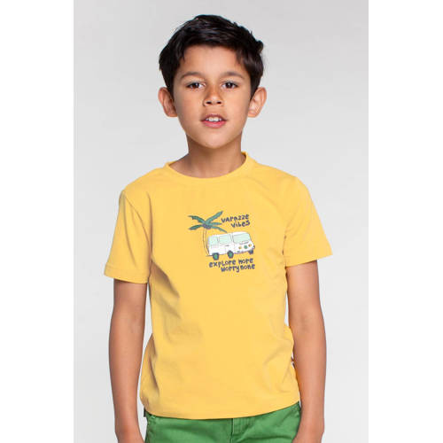 Moodstreet T-shirt met printopdruk zonnig geel Jongens Katoen Ronde hals 86 92