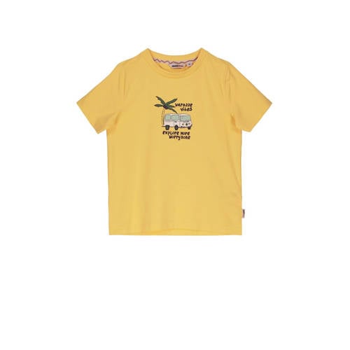 Moodstreet T-shirt met printopdruk zonnig geel Jongens Katoen Ronde hals - 110/116