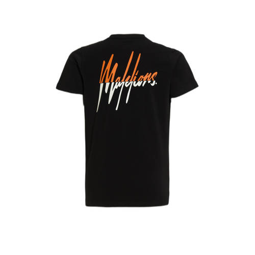 Malelions T-shirt Split met logo zwart Jongens Stretchkatoen Ronde hals 140