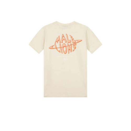 Malelions T-shirt Space met logo beige Jongens Stretchkatoen Ronde hals 152