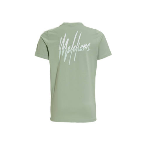 Malelions T-shirt Split met logo groen Jongens Stretchkatoen Ronde hals 140