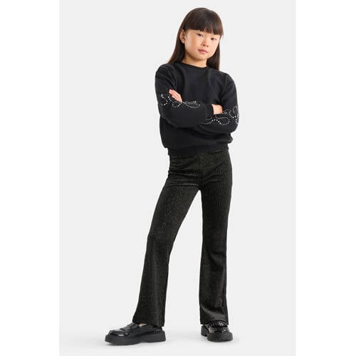 Shoeby high waist flared broek met all over print zwart Meisjes Polyester 110 116