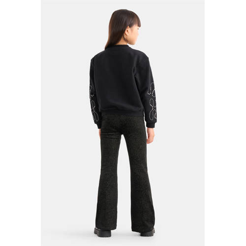 Shoeby high waist flared broek met all over print zwart Meisjes Polyester 98 104